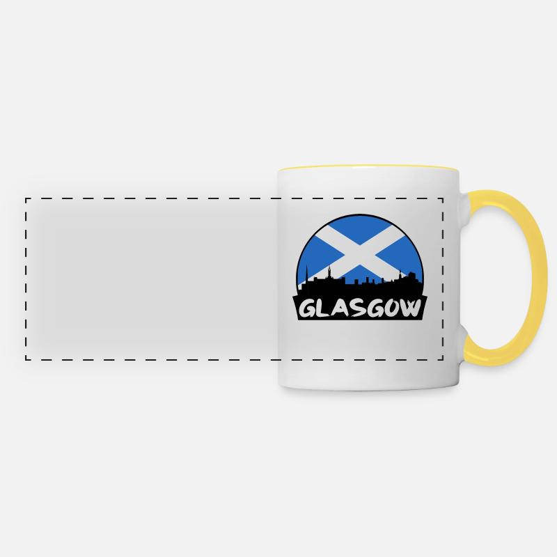 Glasgow Scotland Flag Skyline Silhouette Travel - Panoramic Mug - white/yellow