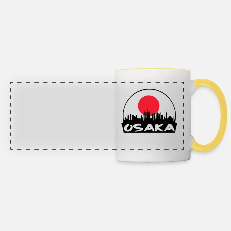 Osaka Japan Flag Skyline Silhouette Travel - Panoramic Mug - white/yellow
