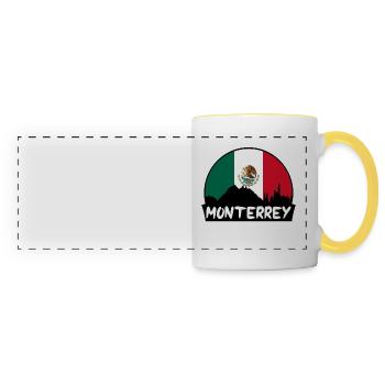 Monterrey Mexiko Flagge Skyline Silhouette Reisen - Panoramatasse - Weiß/Gelb - Vorne