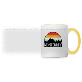 Monterrey Mexico Flag Skyline Travel Souvenir - Panoramic Mug - white/yellow - Front
