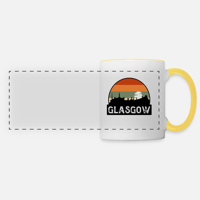 Glasgow Scotland Flag Skyline Travel Souvenir - Panoramic Mug - white/yellow