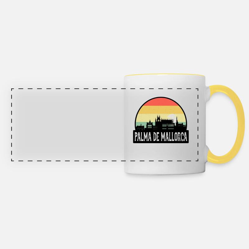 Palma De Mallorca Spain Flag Skyline Travel Souven - Panoramic Mug - white/yellow
