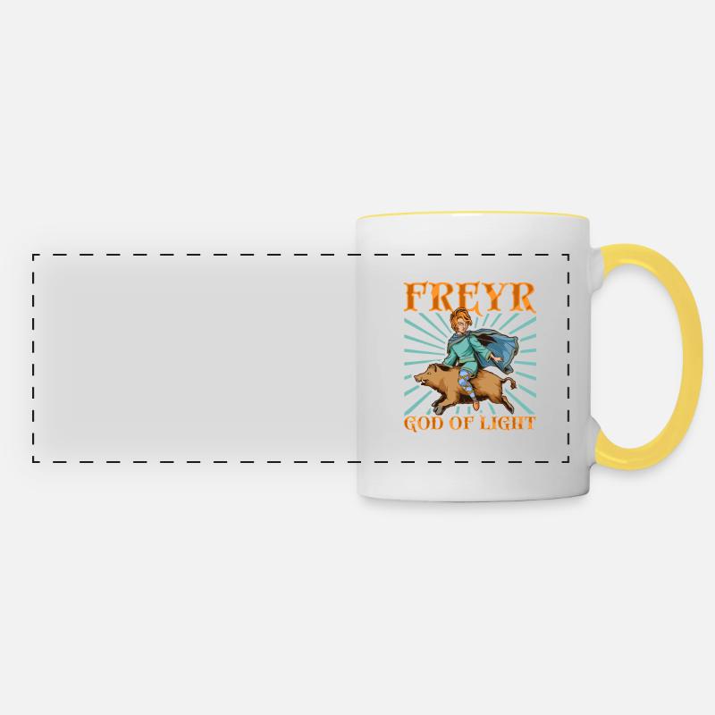 Riding on Gullinborsti - Viking god Freyr - Panoramic Mug - white/yellow