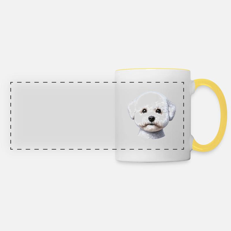 Hundegesicht - Bichon Frisé - Panoramatasse - Weiß/Gelb