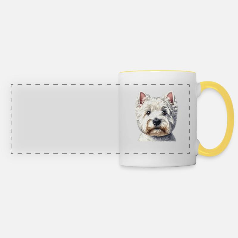 Dog Face - West Highland Terrier - Panoramic Mug - white/yellow