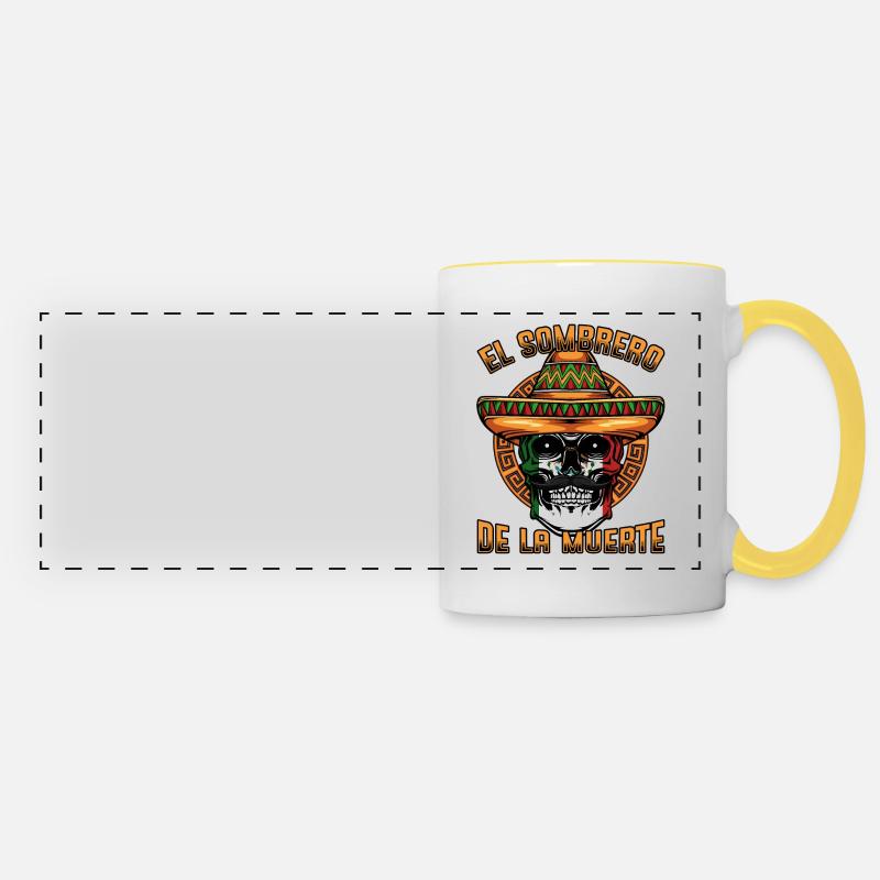 Mexican Skull Mexico Sombrero Gift Idea - Panoramic Mug - white/yellow