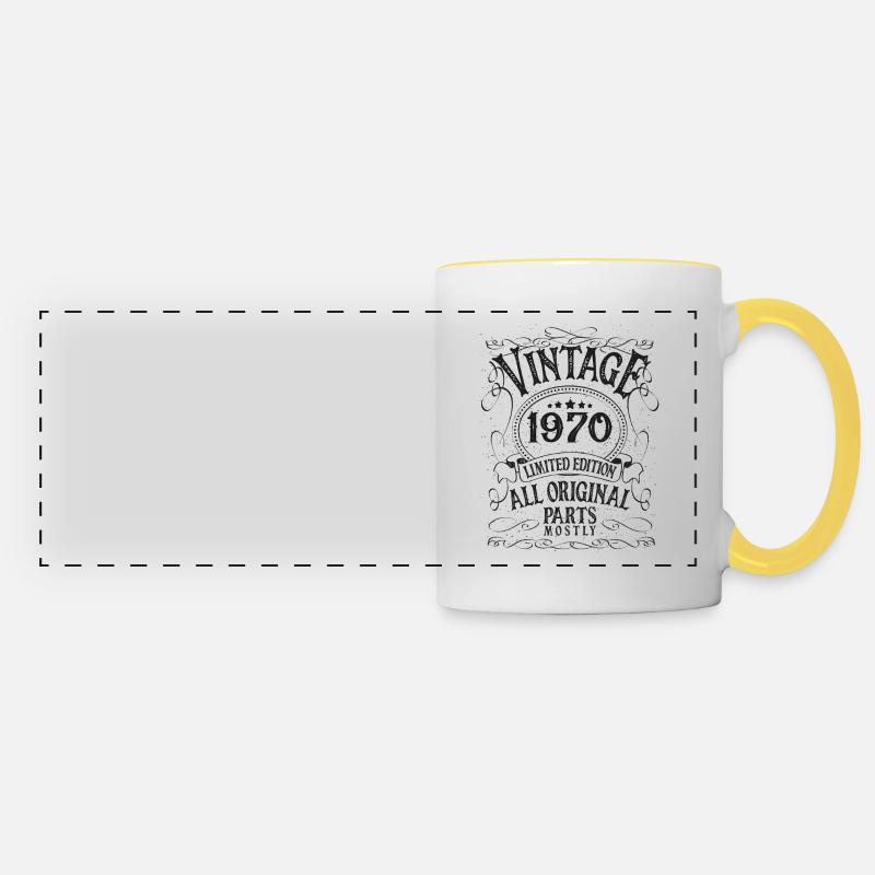 Birthday born in 1970 - Panoramic Mug - white/yellow