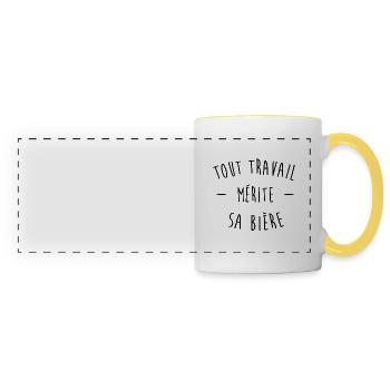 Tout travail mérite sa bière - Mug panoramique contrasté et blanc - blanc/jaune - Devant