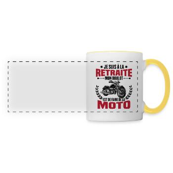 Retraite motard cadeau humour motard retraité moto - Mug panoramique contrasté et blanc - blanc/jaune - Devant