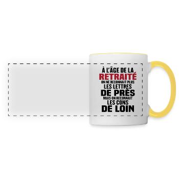 à l'âge de la retraité - Mug panoramique contrasté et blanc - blanc/jaune - Devant