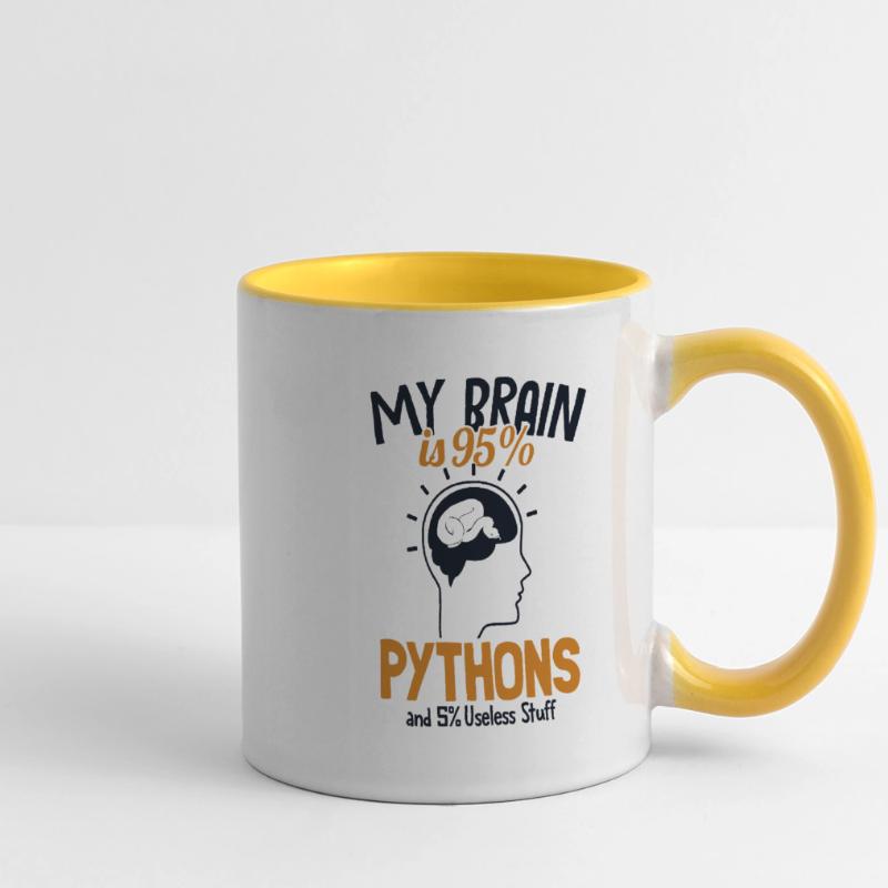 Mon cerveau est composé à 95% de pythons Python Snake Banana Mug panoramique contrasté et blanc