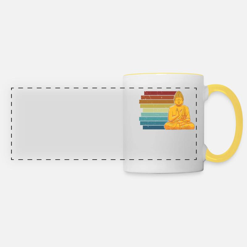 Retro Buddhist Statue Symbol Priest Buddhism - Panoramic Mug - white/yellow