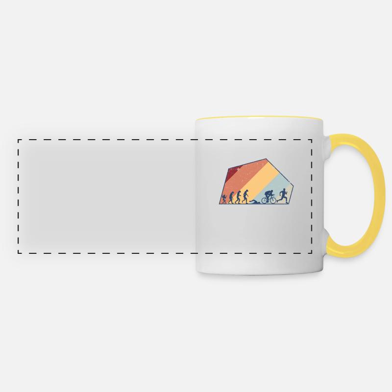 Triathlète Evolution Vintage Idée cadeau de triathlon - Mug panoramique contrasté et blanc - blanc/jaune