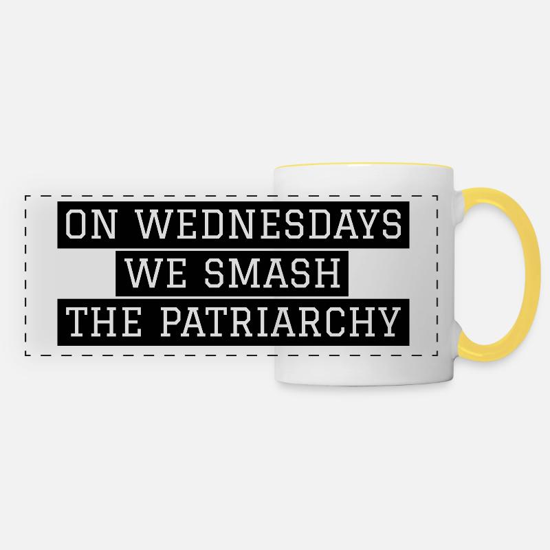 We Smash The Patriarchy - Feministisch Empowerment - Panoramatasse - Weiß/Gelb