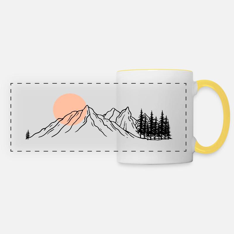 Dessin au trait de l’horizon pêche - Mug panoramique contrasté et blanc - blanc/jaune