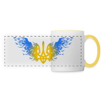 Ukraine Ukrainian Coat of Arms Slava Support - Panoramic Mug - white/yellow - Front