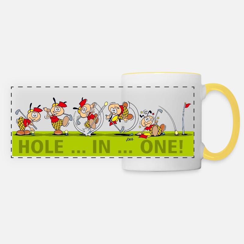 GOLF Panorama Mug - Comic Strip HOLE IN ONE - Panoramic Mug - white/yellow