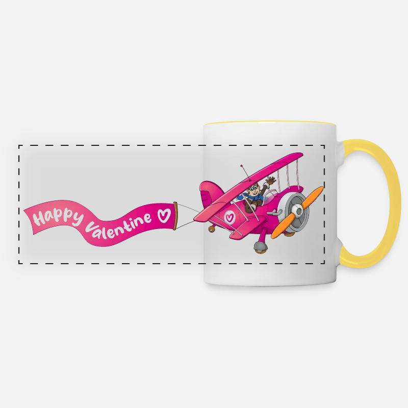 My valentine, pilot with flowers in airplane - Panoramic Mug - white/yellow