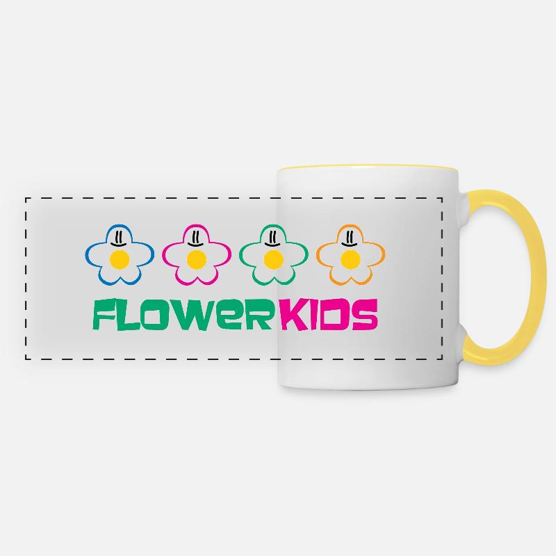 FLOWERKIDS (Row Logo) - Panoramic Mug - white/yellow