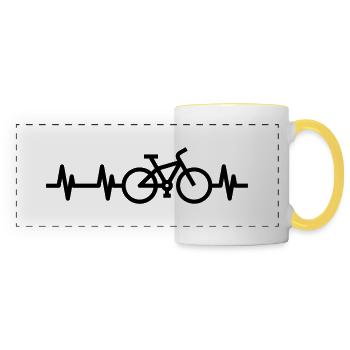 Bicycle sport and heartbeat symbol - Panoramic Mug - white/yellow - Front