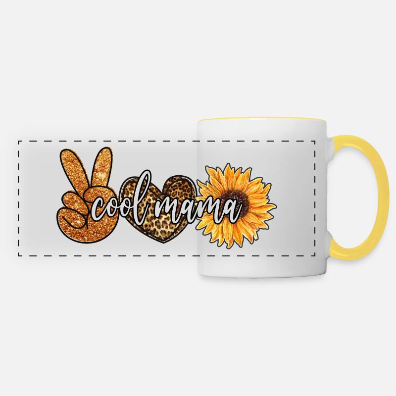 Cool Mama, Sunflowers and leopard print - Panoramic Mug - white/yellow