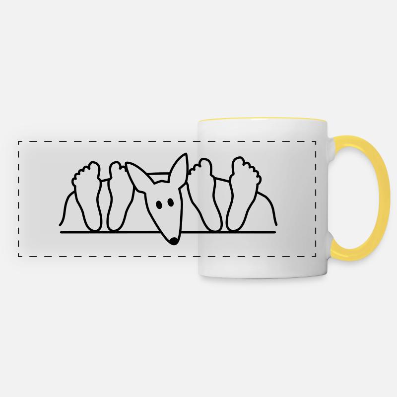 Podenco au lit - Mug panoramique contrasté et blanc - blanc/jaune