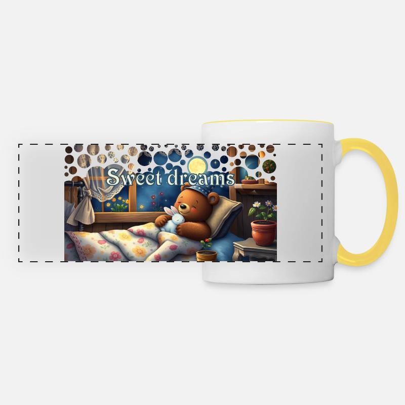 Sweet dreams sleeping bear with cuddly toy - Panoramic Mug - white/yellow
