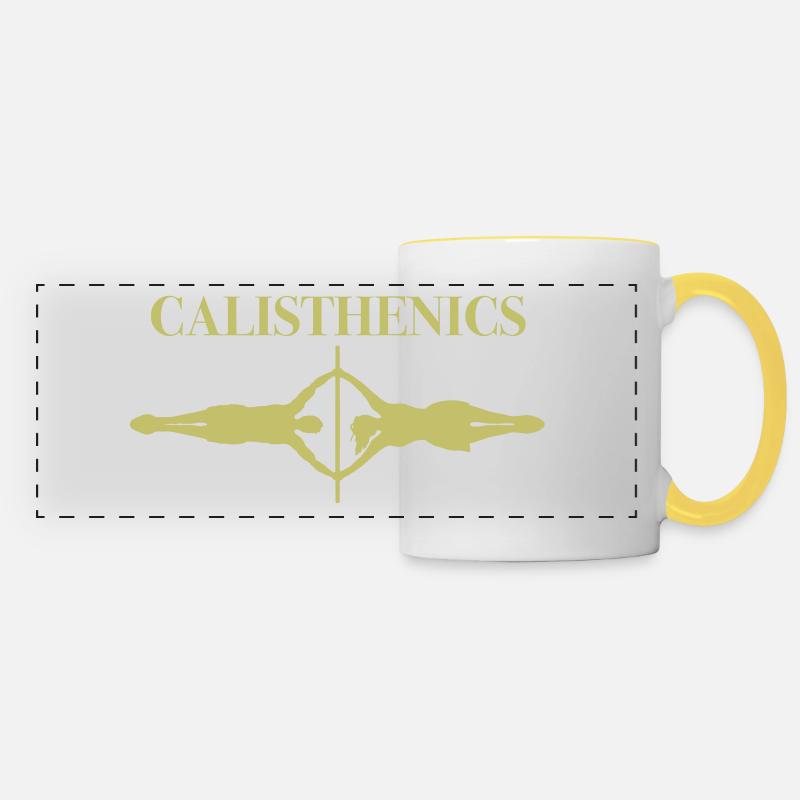 Calisthenics makes you strong as a bear. - Panoramic Mug - white/yellow