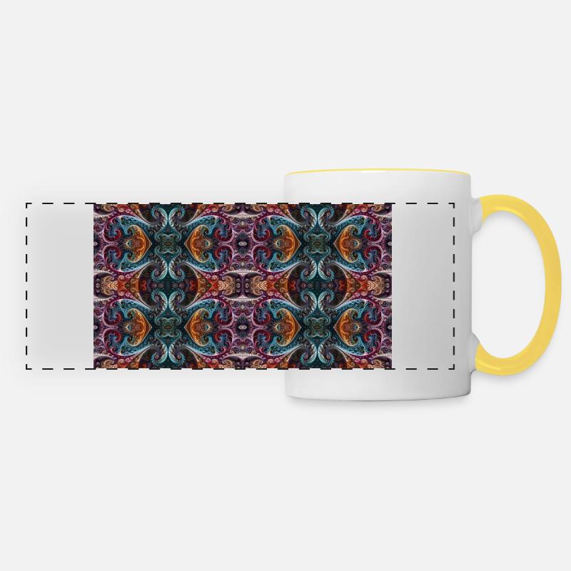 Colorful fractal themed pattern - Panoramic Mug - white/yellow