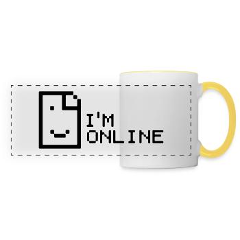 Slogan Ich bin online, ich bin online. Spiel Spiel. - Panoramatasse - Weiß/Gelb - Vorne