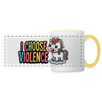 Funny Cute Moody Unicorn Unisex T-shirt - Panoramic Mug - white/yellow - Front