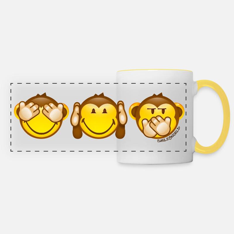 SmileyWorld Les Singes Comme Smileys - Mug panoramique contrasté et blanc - blanc/jaune