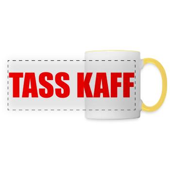"Tass Kaff" - red - Panoramic Mug - white/yellow - Front