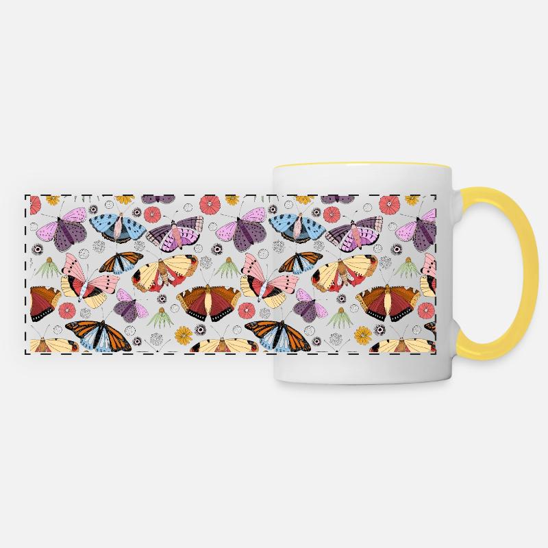 Butterflies Panorama White - Panoramic Mug - white/yellow
