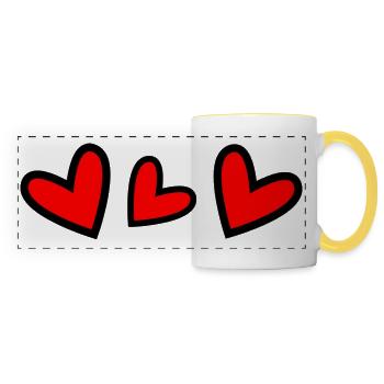 HERZ. HERZ. HEILIGER VALENTINSTAG. LIEBE. LIEBE. PAAR. - Panoramatasse - Weiß/Gelb - Vorne