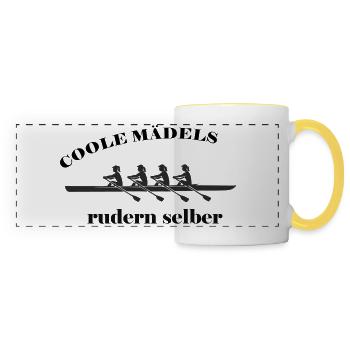 Rudern Sprüche: Coole Mädels rudern selber - Panoramatasse - Weiß/Gelb - Vorne