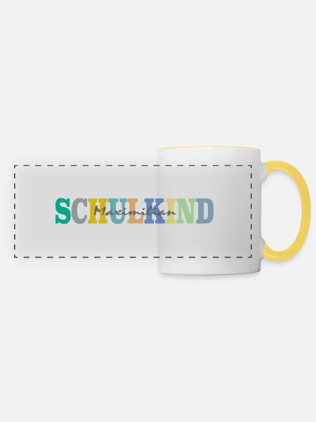 Schulkind mit Maximilian - Panoramatasse - Weiß/Gelb