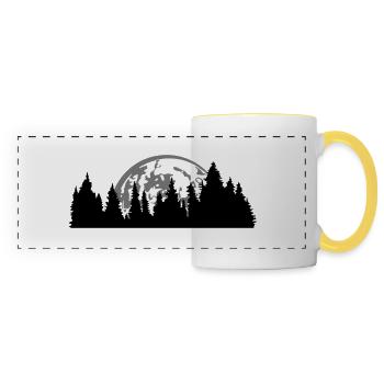 moon night full moon setting tree forest conifer - Panoramic Mug - white/yellow - Front