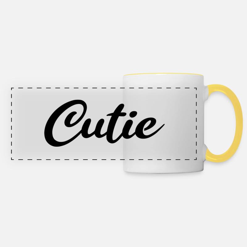 Cutie in black - Panoramic Mug - white/yellow