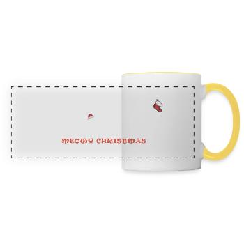 Noël miaou - Adorable chat au chapeau de Père Noël - Mug panoramique contrasté et blanc - blanc/jaune - Devant