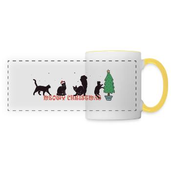 Miaou de Noël - Chat doux au chapeau de Père Noël - Mug panoramique contrasté et blanc - blanc/jaune - Devant