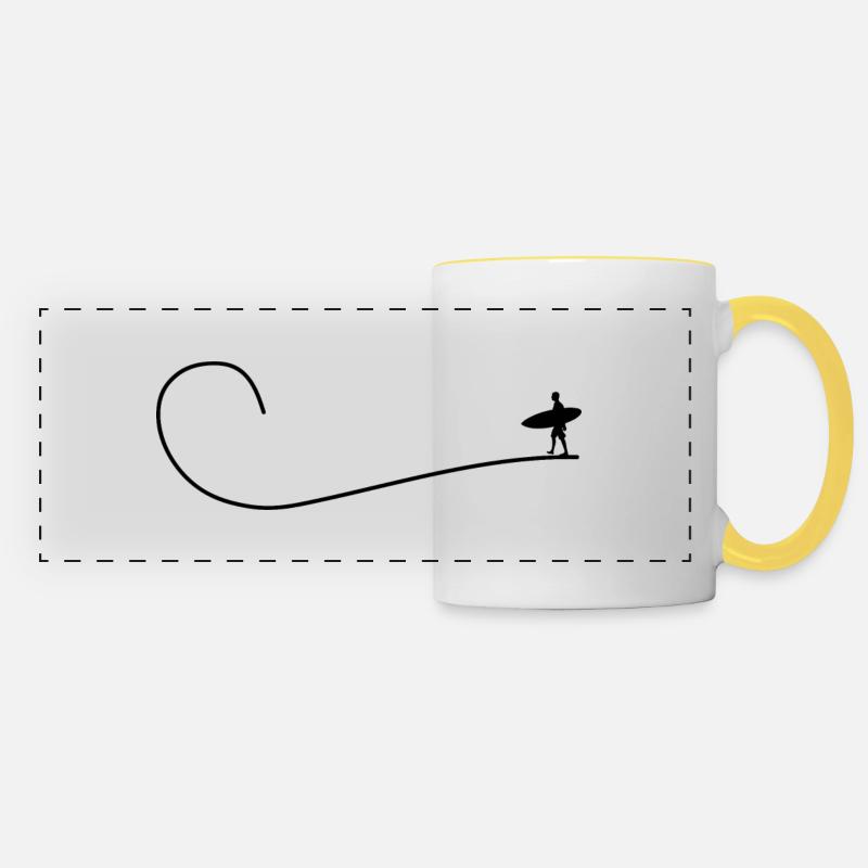 Surfing motif for surfing hobby - Panoramic Mug - white/yellow