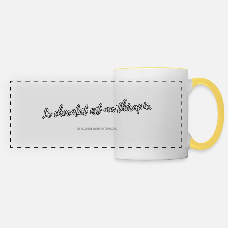 Chocolate therapy - Panoramic Mug - white/yellow