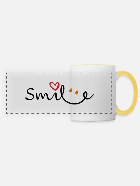 Smile-Lächeln-Schriftzug - Panoramatasse - Weiß/Gelb
