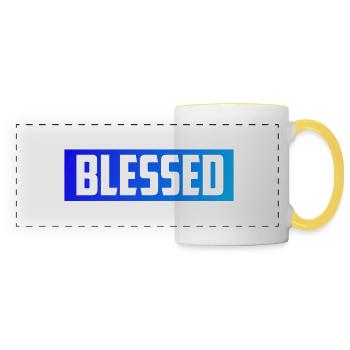 Blessed happy and content! - Panoramic Mug - white/yellow - Front