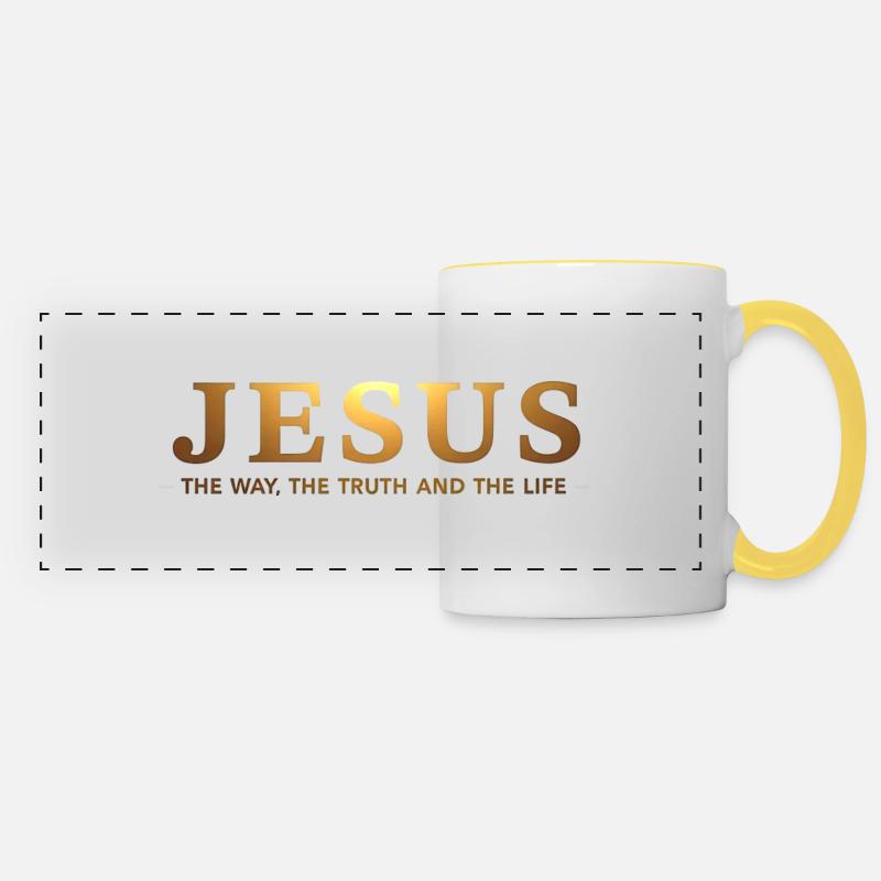Nom de Jésus – Un design fort et moderne - Mug panoramique contrasté et blanc - blanc/jaune