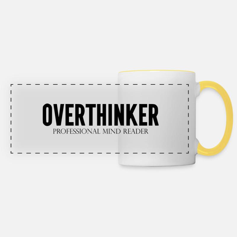DZ00015 Overthinker Lecteur d’ professionnel - Mug panoramique contrasté et blanc - blanc/jaune