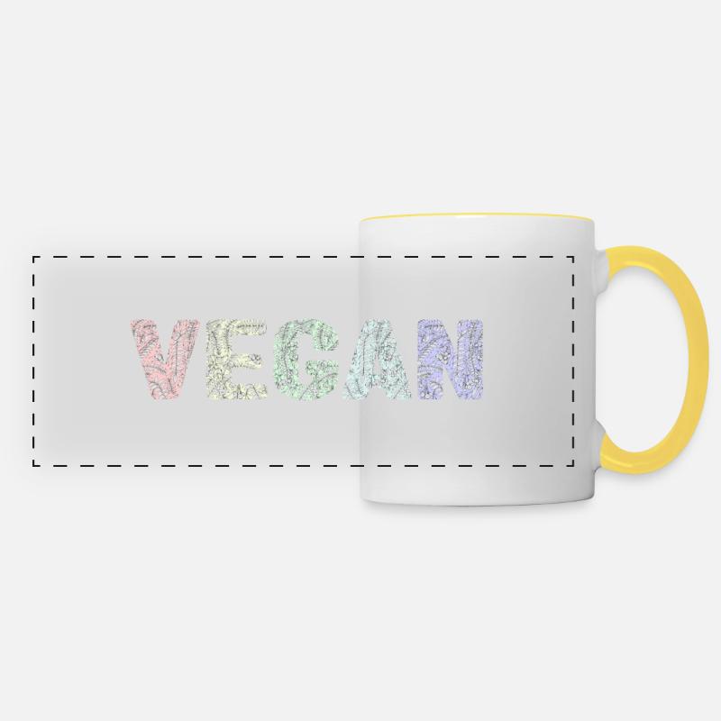 Vegan - botanical pattern - pastels - Mug panoramique contrasté et blanc - blanc/jaune