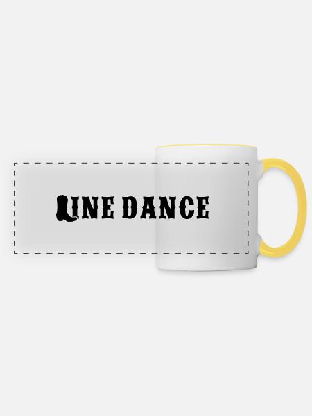 Line Dance mit Stiefel "L" - Panoramatasse - Weiß/Gelb