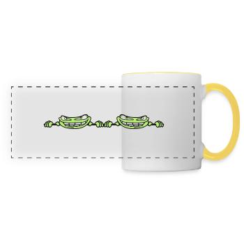 2 amis duo couple équipe cacher le texte du cadre - Mug panoramique contrasté et blanc - blanc/jaune - Devant